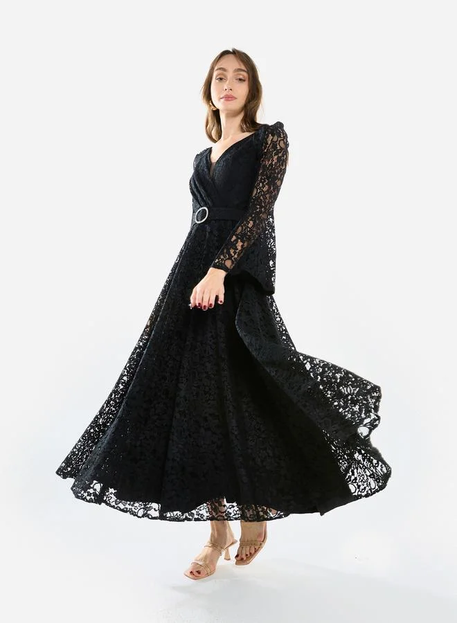 House of Moda Women Lace Flare Sleeve Midi Dress